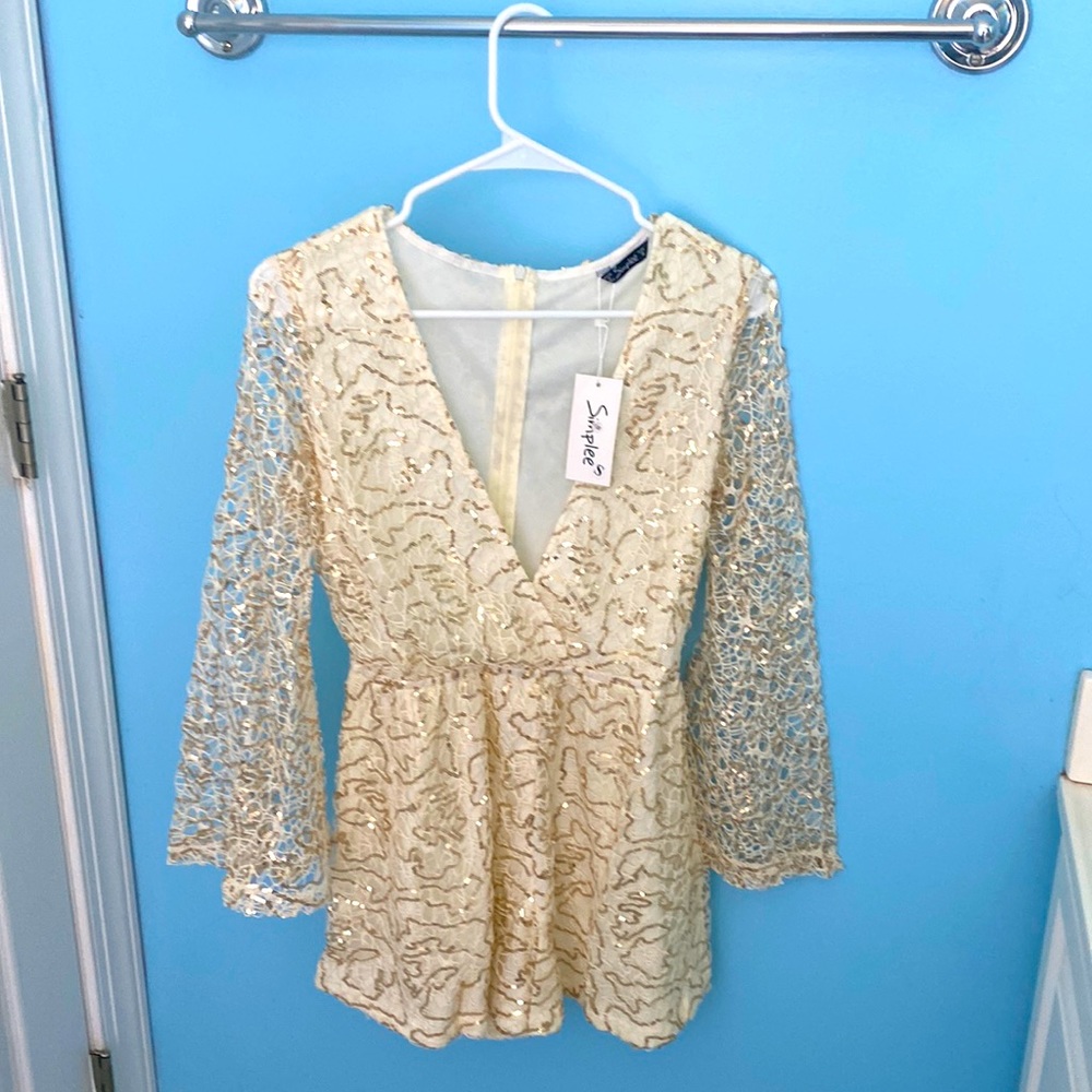 V neck long sleeve romper